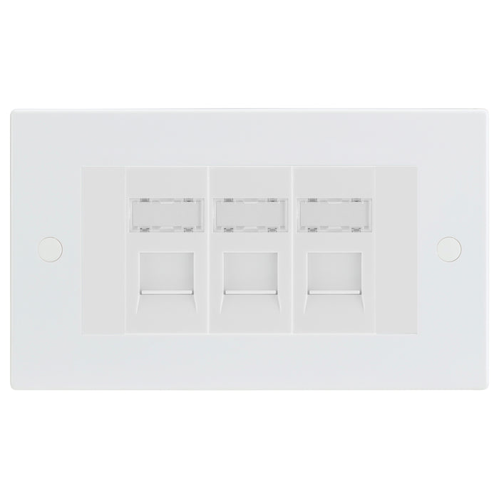 White Square Edge 3 Gang RJ45 CAT6 Data Wall Socket White Inserts 3 Port