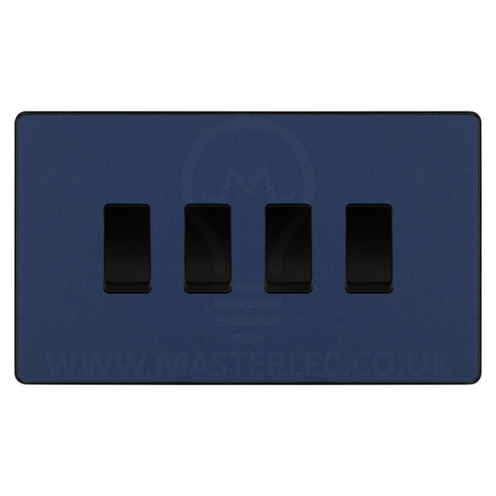 BG Evolve Matt Blue 4 Gang Custom Grid Light Switch Double Format PCDDB44B