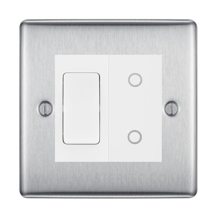 BG Brushed Steel 2 Gang Custom Switch 1x 2 Way Switch 1x Secondary Touch Dimmer White Inserts