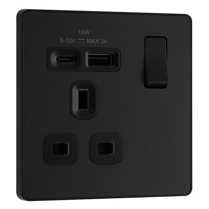 BG Evolve Matt Black PCDMB21UAC18B USB Single Socket 18W Type A & C USB