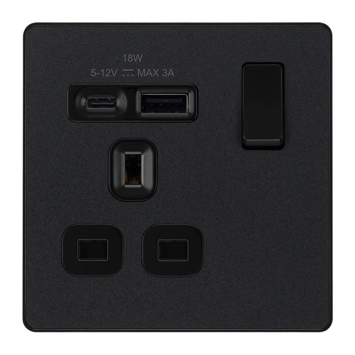 BG Evolve Matt Black PCDMB21UAC18B USB Single Socket 18W Type A & C USB