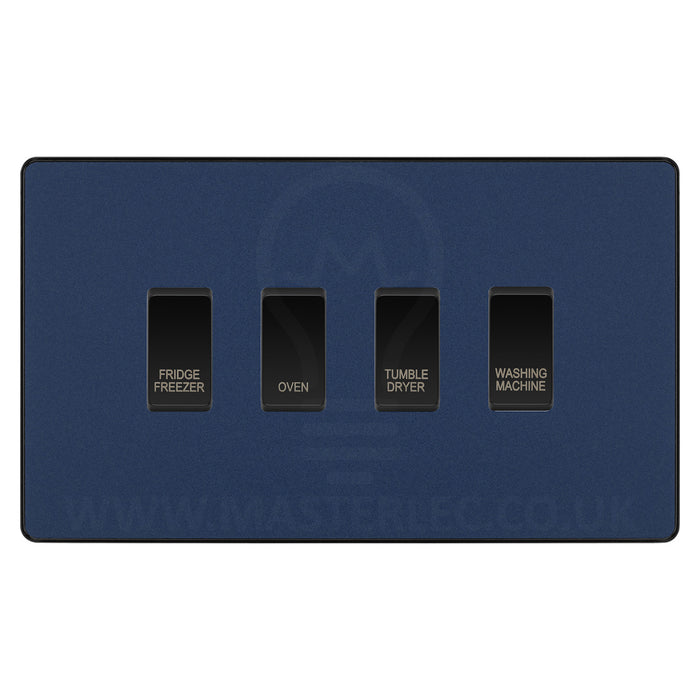 BG Evolve Matt Blue Custom Appliance Grid Switch 4 Gang Screwless