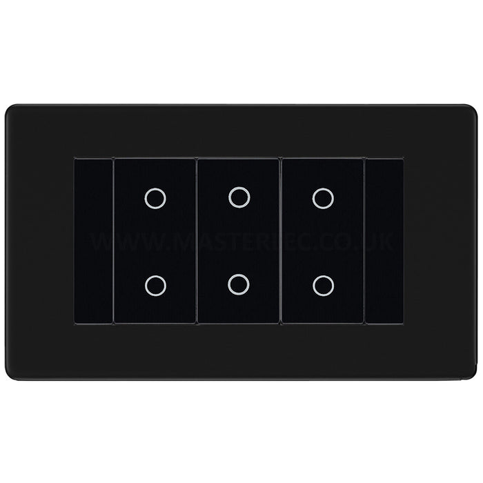 BG Nexus Screwless Matt Black Triple Master Touch Dimmer Switch Black Inserts