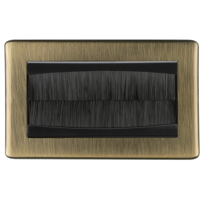 Antique Brass Screwless Double Brush Cable Entry (Rectangle) Concealed Plate CAB4GBCEB