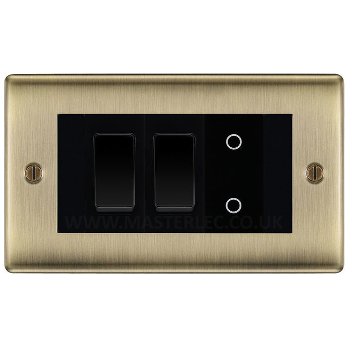 BG Antique Brass  3 Gang Custom Light Switch 2x 2 Way Switch 1x Master Touch Dimmer Black Inserts