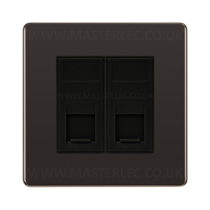 BG Screwless Black Nickel FBNRJ4526AB 2 Gang RJ45 CAT6A Data Ethernet Outlet Socket Black Insert