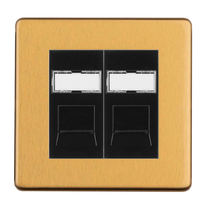 Antique Gold Screwless 2 Gang RJ45 Socket Cat6 Flat Concealed Plate Satin Brass CAGRJ452B
