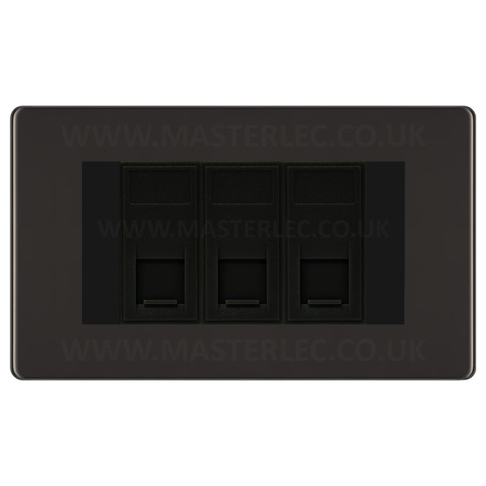 BG Screwless Black Nickel FBNRJ4536AB 3 Gang RJ45 CAT6A Data Ethernet Outlet Socket Black Insert