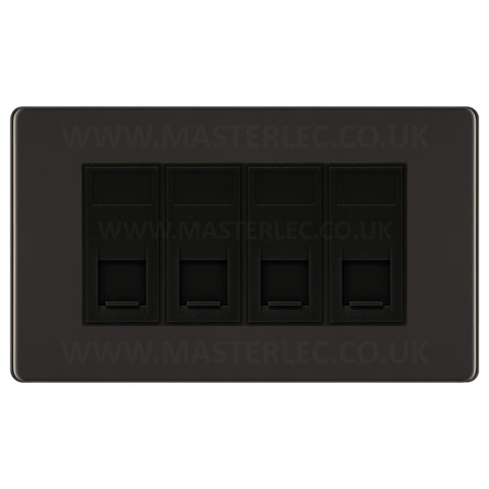 BG Screwless Black Nickel FBNRJ4546AB 4 Gang RJ45 CAT6A Data Ethernet Outlet Socket Black Insert
