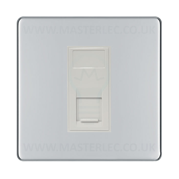 BG Screwless Polished Chrome FPCRJ4516AW 1 Gang RJ45 CAT6A Data Ethernet Outlet Socket White Insert