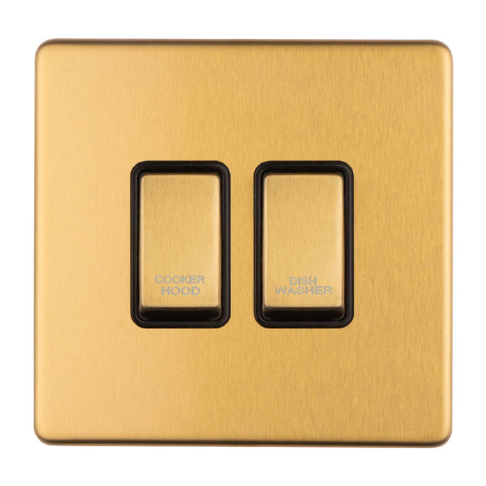 Antique Gold Screwless Custom Labelled Kitchen Appliance Grid Switch 2 Gang Satin Brass CAG2GA