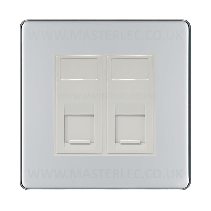 BG Screwless Polished Chrome FPCRJ4526AW 2 Gang RJ45 CAT6A Data Ethernet Outlet Socket White Insert