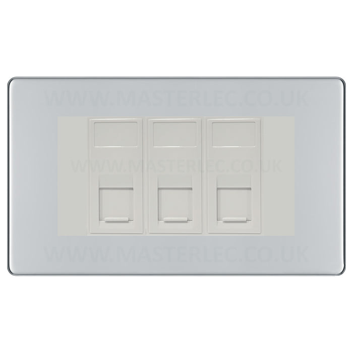 BG Screwless Polished Chrome FPCRJ4536AW 3 Gang RJ45 CAT6A Data Ethernet Outlet Socket White Insert