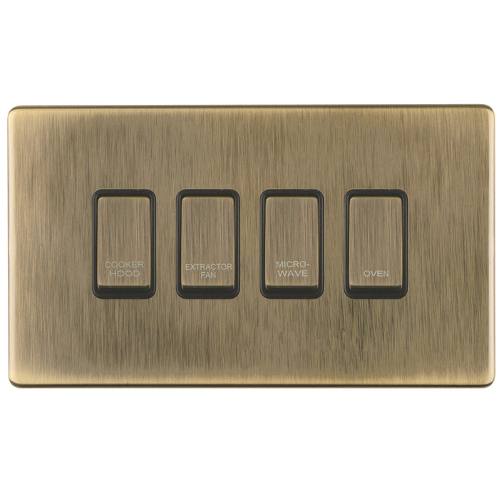 Antique Brass Screwless Custom Labelled Kitchen Appliance Grid Switch 4 Gang CAB4GA