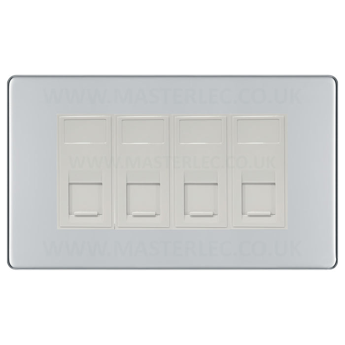 BG Screwless Polished Chrome FPCRJ4546AW 4 Gang RJ45 CAT6A Data Ethernet Outlet Socket White Insert