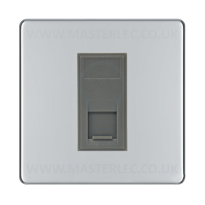 BG Screwless Polished Chrome FPCRJ4516AG 1 Gang RJ45 CAT6A Data Ethernet Outlet Socket Grey Insert