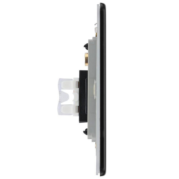 BG Nexus Flatplate Screwless Matt Black 2 Gang Double RJ45 CAT6 Internet Data Socket, IDC Type FFBRJ452