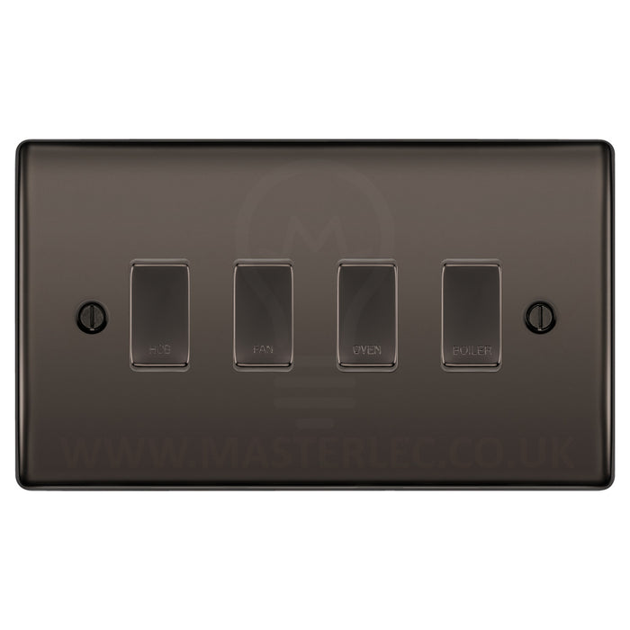 BG Black Nickel 4 Gang Engraved Custom Labelled Appliance Grid Switch