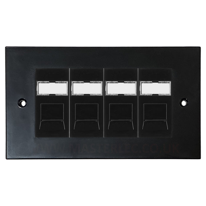 Black Square Edge 4 Gang RJ45 CAT6 Data Wall Socket Black Insert 4 Port