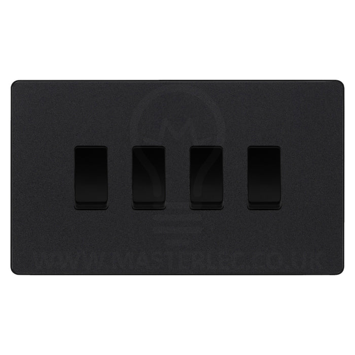 BG Evolve Matt Black 4 Gang Custom Grid Light Switch Double Format PCDMB44B