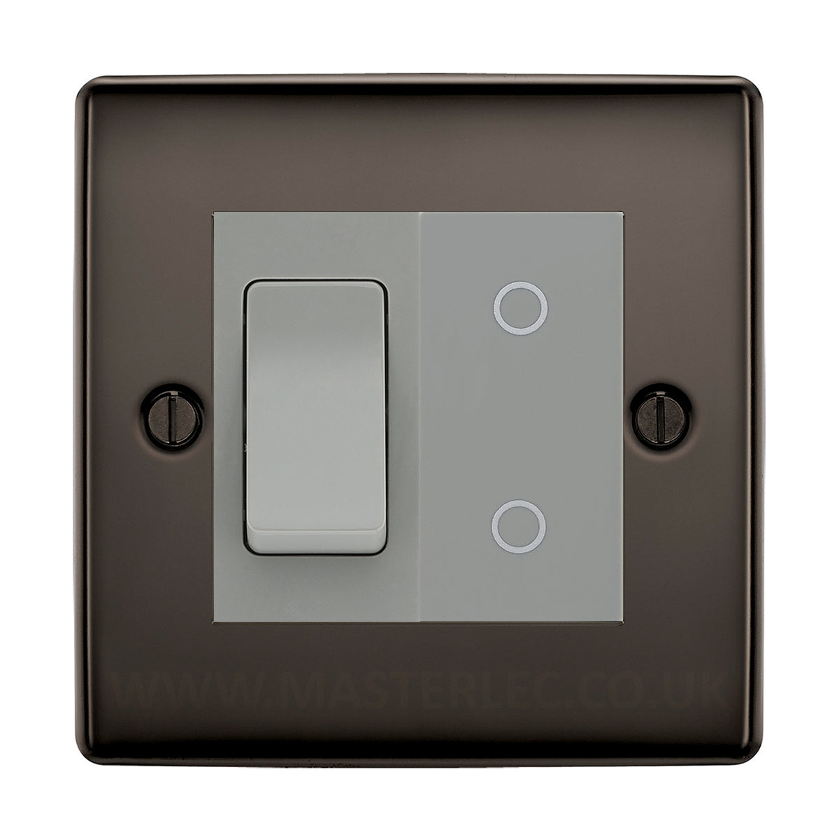 Master Switch Grey BG Black Nickel 2 Gang Custom Switch 1x 2 Way Switch 1x Master Touch D ...
