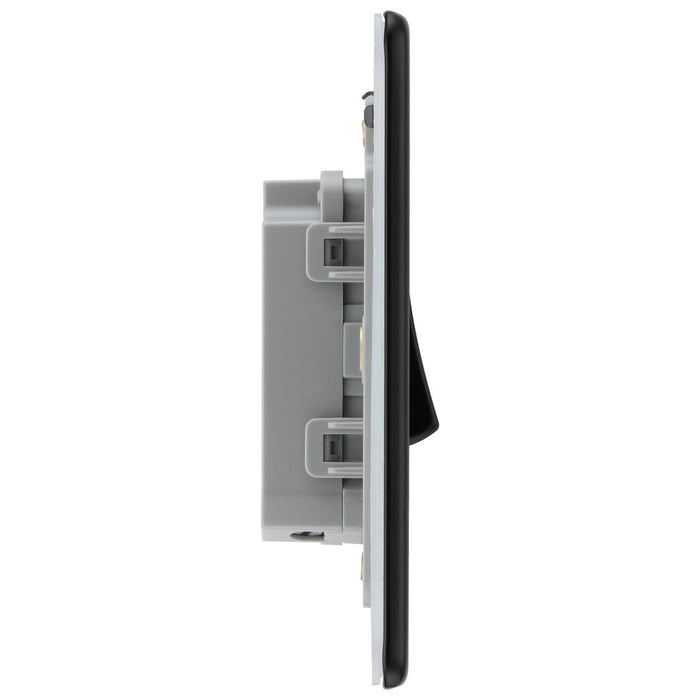BG Nexus Flatplate Screwless Matt Black Single Light Switch FFB12 20 Amp