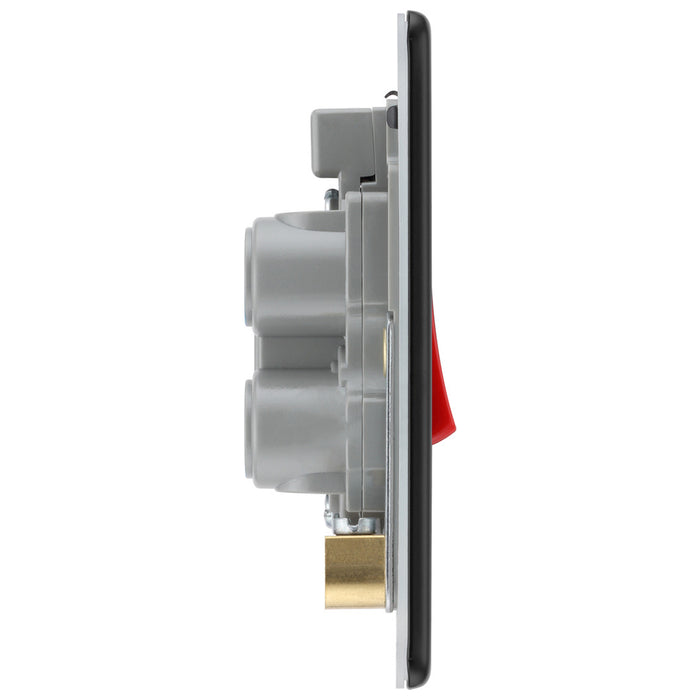 BG Nexus Flatplate Screwless Matt Black 45 Amp Double Pole Single Cooker Switch LED Indicator FFB74