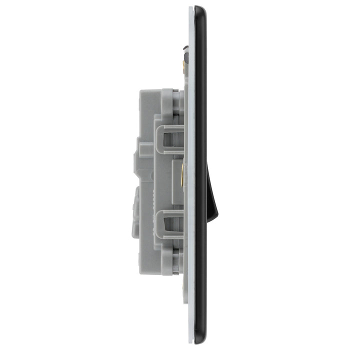 BG Nexus Flatplate Screwless Matt Black Intermediate Light Switch FFB13 20 Amp