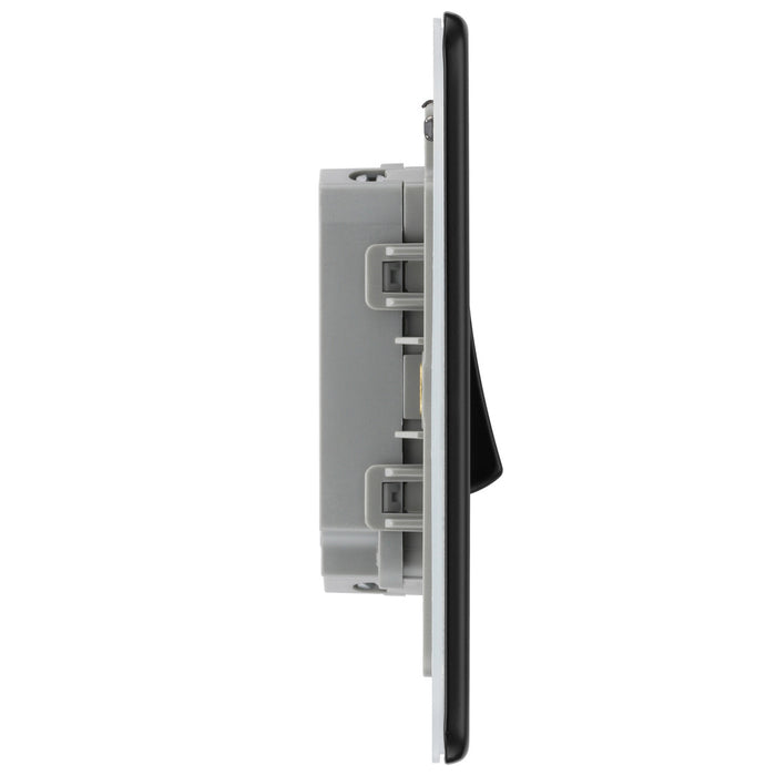 BG Nexus Flatplate Screwless Matt Black Double Light Switch FFB42 20 Amp