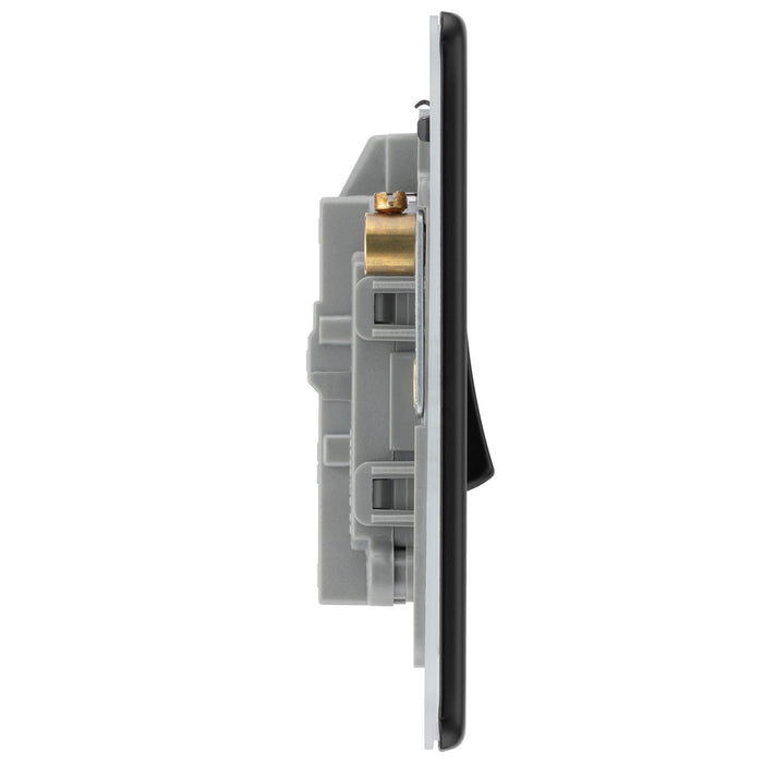 BG Nexus Flatplate Screwless Matt Black 20 Amp Double Pole Switch with LED Indicator FFB31