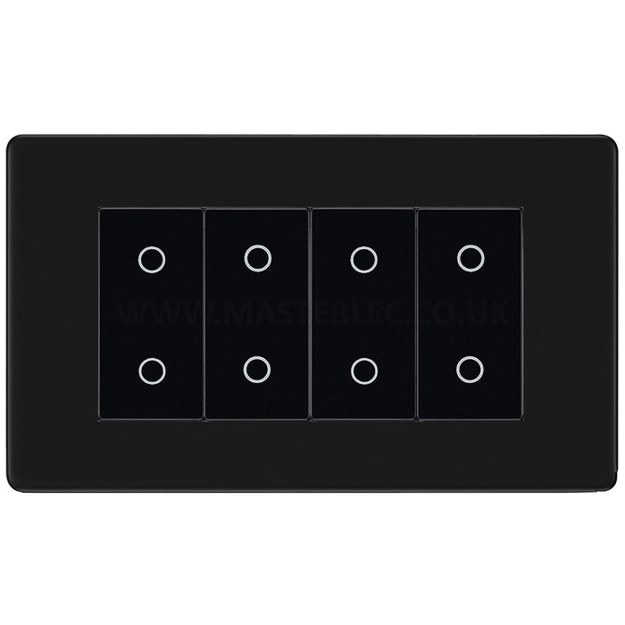 BG Nexus Screwless Matt Black Quad Master Touch Dimmer Switch Black Inserts