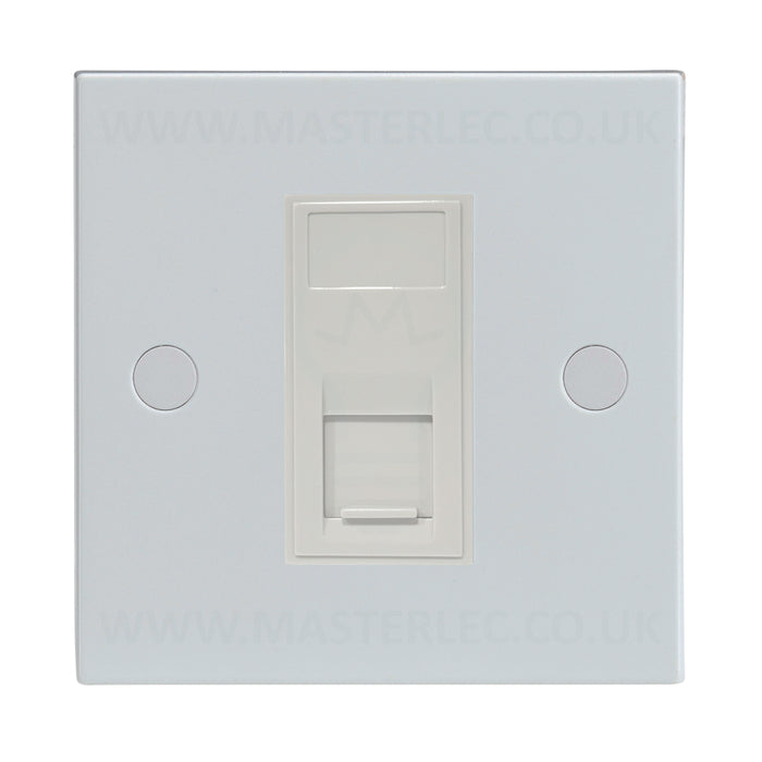White Square Edge 1 Gang RJ45 CAT6A Data Ethernet Outlet Socket White Insert 1 Port