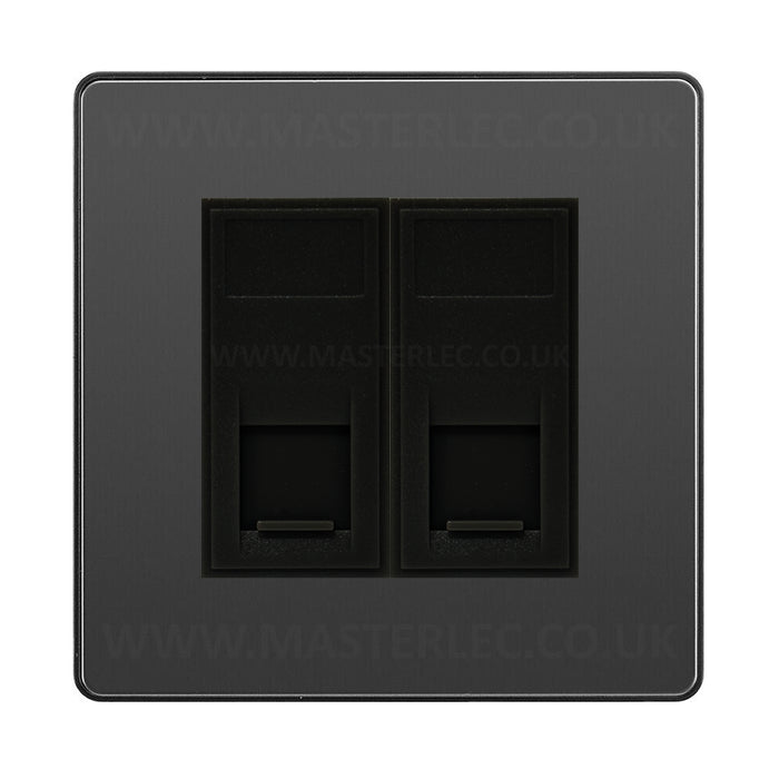 BG Evolve Black Chrome PCDBCRJ4526AB 2 Gang RJ45 CAT6A Data Ethernet Outlet Socket Black Insert
