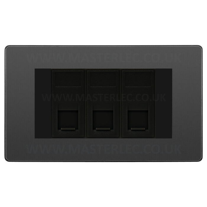 BG Evolve Black Chrome PCDBCRJ4536AB 3 Gang RJ45 CAT6A Data Ethernet Outlet Socket Black Insert