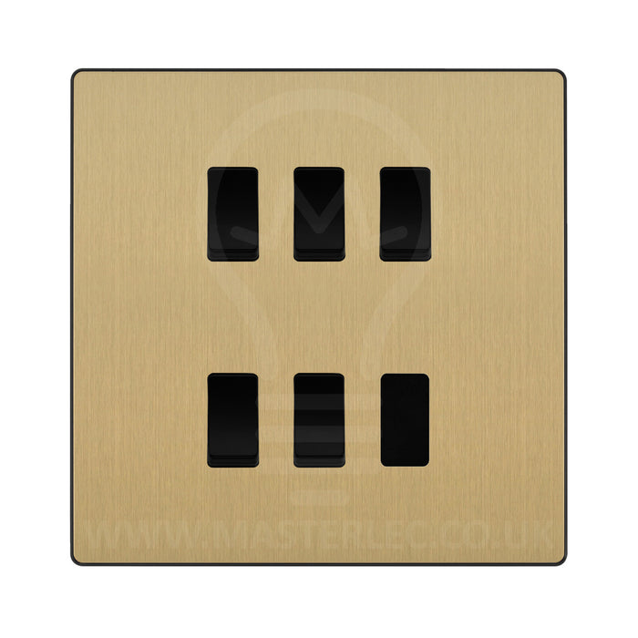 BG Evolve Satin Brass 5 Gang Custom Grid Light Switch