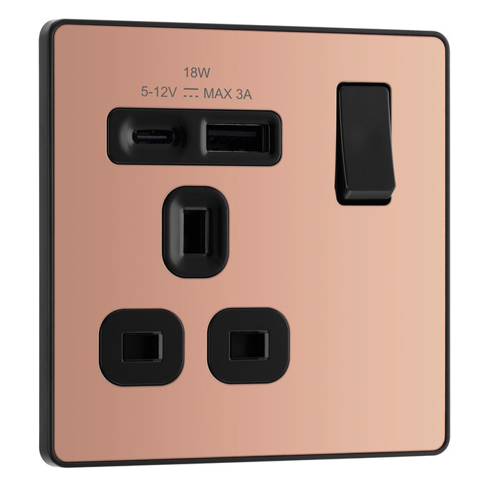 BG Evolve Polished Copper PCDCP21UAC18B USB Single Socket 18W Type A & C USB