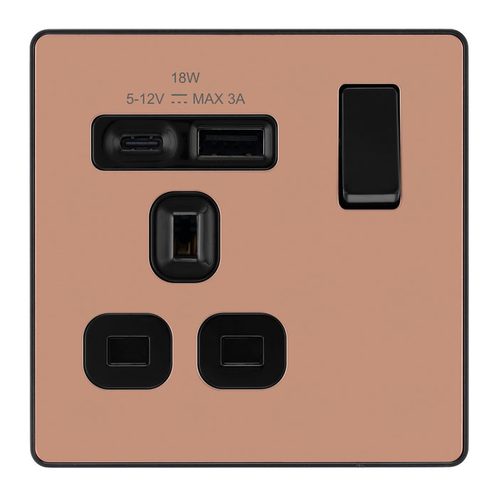 BG Evolve Polished Copper PCDCP21UAC18B USB Single Socket 18W Type A & C USB