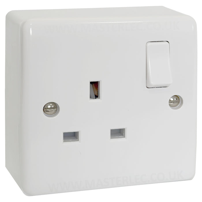 White 1 Gang Curved Edge Single Socket & 25mm Surface Pattress Back Box