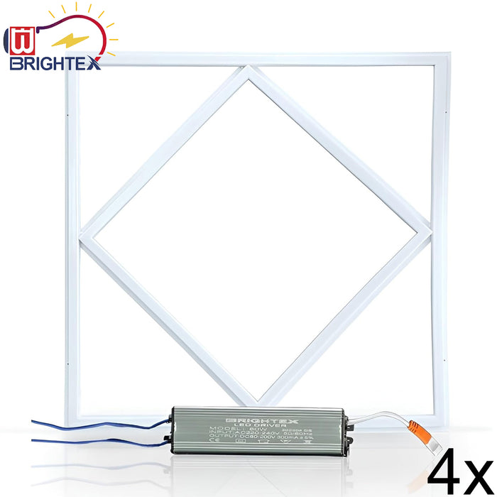 4x Brightex 60W LED Panel Light Diamond Frame 600x600mm 7000K BLPL4865001325D