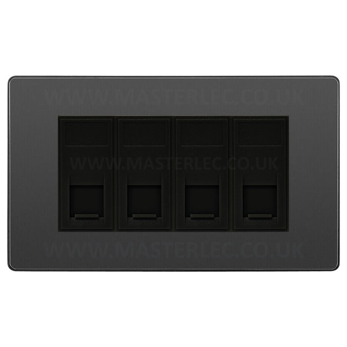 BG Evolve Black Chrome PCDBCRJ4546AB 4 Gang RJ45 CAT6A Data Ethernet Outlet Socket Black Insert