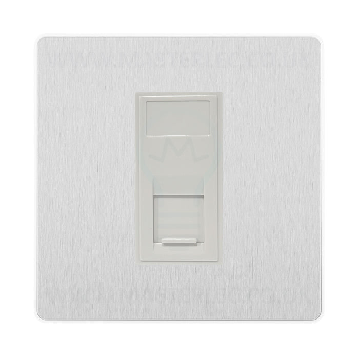 BG Evolve Brushed Steel PCDBSRJ4516AW 1 Gang RJ45 CAT6A Data Ethernet Outlet Socket White Insert