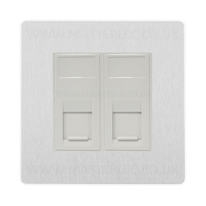 BG Evolve Brushed Steel PCDBSRJ4526AW 2 Gang RJ45 CAT6A Data Ethernet Outlet Socket White Insert