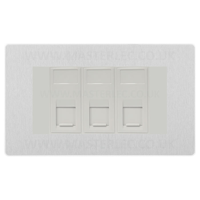 BG Evolve Brushed Steel PCDBSRJ4536AW 3 Gang RJ45 CAT6A Data Ethernet Outlet Socket White Insert