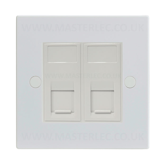 White Square Edge 2 Gang RJ45 CAT6A Data Ethernet Outlet Socket White Insert 2 Port