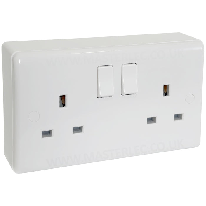 White 2 Gang Curved Edge Double Socket & 25mm Surface Pattress Back Box