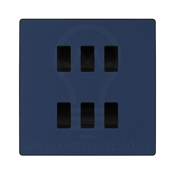 BG Evolve Matt Blue 6 Gang Custom Grid Light Switch