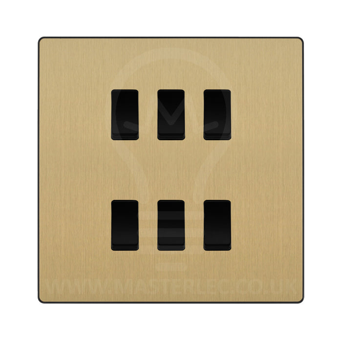 BG Evolve Satin Brass 6 Gang Custom Grid Light Switch