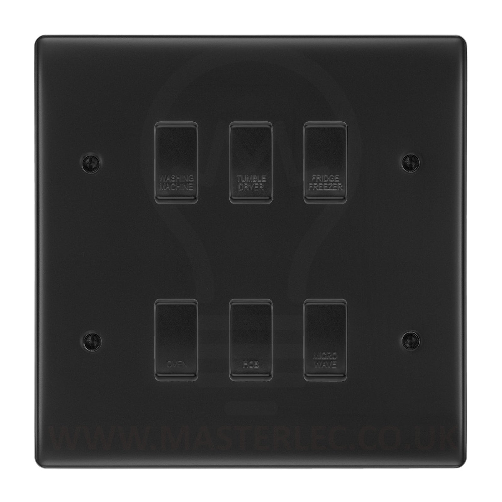 BG Matt Black 6 Gang Engraved Appliance Custom Labelled Grid Switch ...