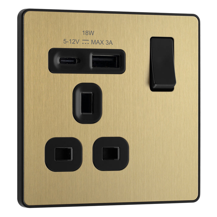 BG Evolve Satin Brass PCDSB21UAC18B USB Single Socket 18W Type A & C USB