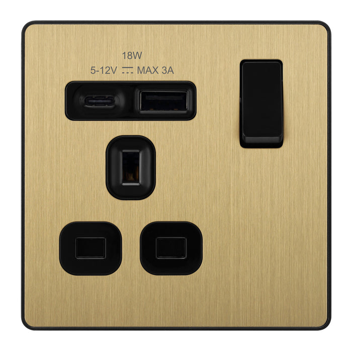 BG Evolve Satin Brass PCDSB21UAC18B USB Single Socket 18W Type A & C USB